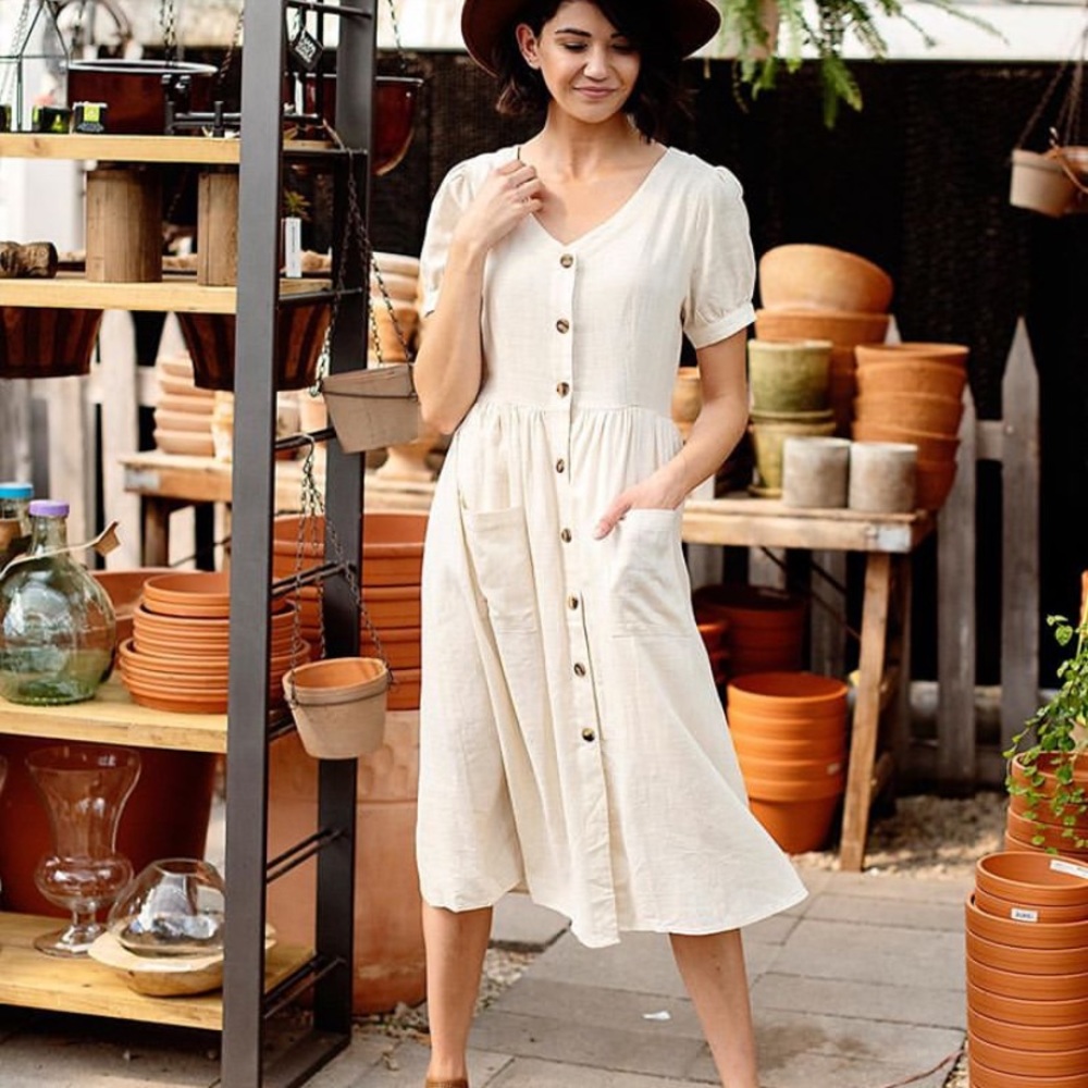Fern & Co. Neutral Button Down Dress